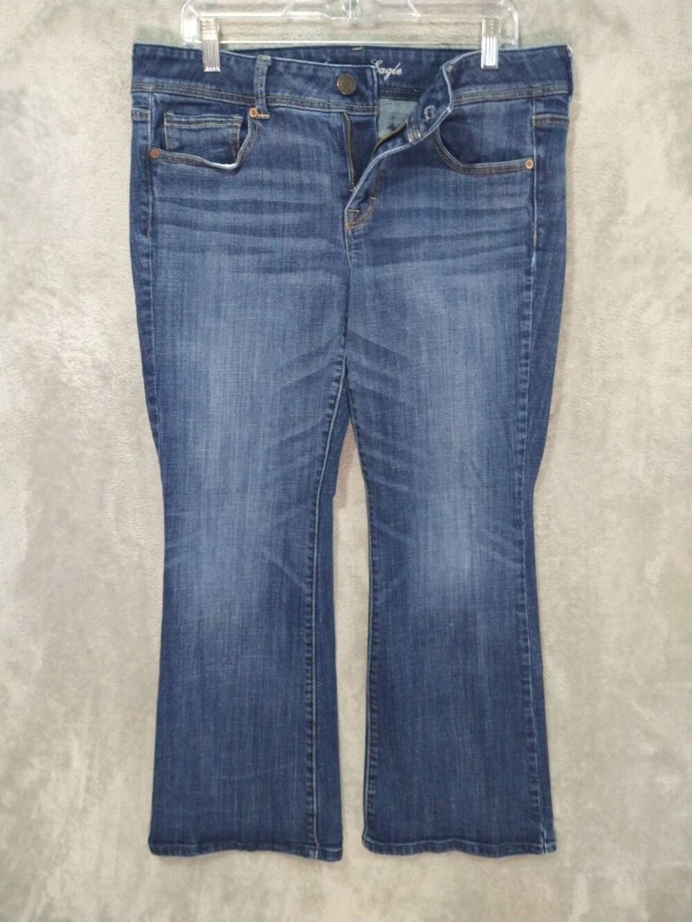 American Eagle Jeans Womens 14 Short Blue Denim Original Boot Stretch Mid Rise